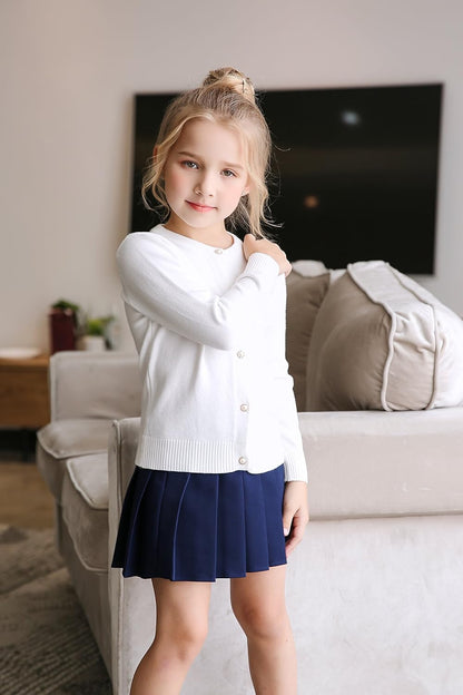 Girls Cardigan Sweater School Uniforms Button Long Sleeve Knit Tops
